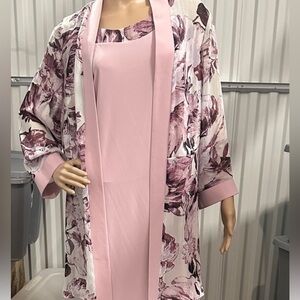R & M Richards Pink Floral Midi Dress with Kimono